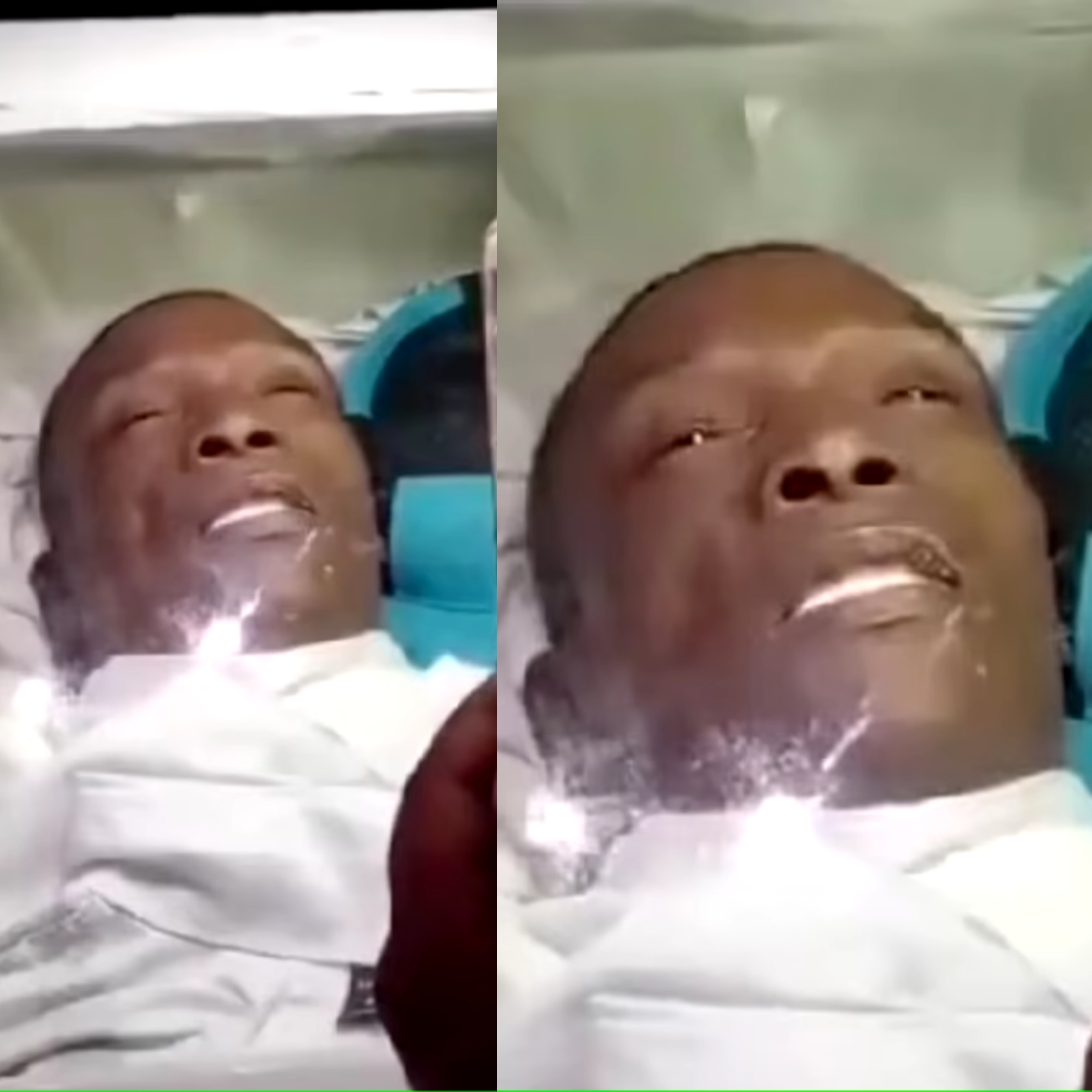 Moment de@d man 'opens his eyes' in coffin in front of shocked mourners at his funeral